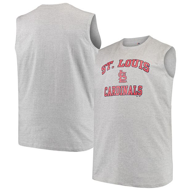 Men's Majestic Heathered Gray St. Louis Cardinals Big & Tall Primary Logo  Muscle Tank Top