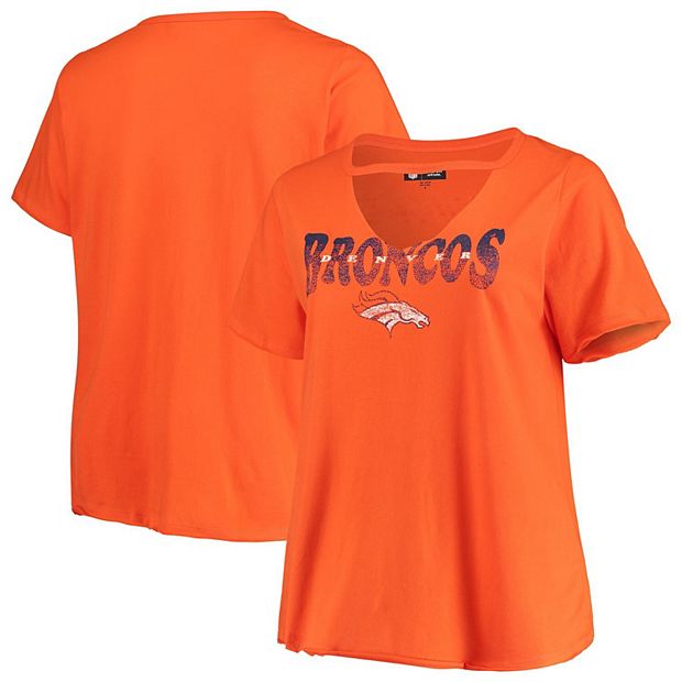 Women's New Era Orange Denver Broncos Plus Size Baby Jersey V-Neck Choker T- Shirt