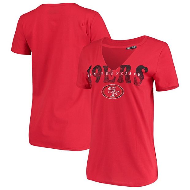 Women's New Era Scarlet San Francisco 49ers Baby Jersey V-Neck Choker T- Shirt