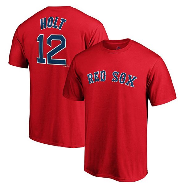 Men's Majestic Brock Holt Red Boston Red Sox Logo Official Name & Number T- Shirt