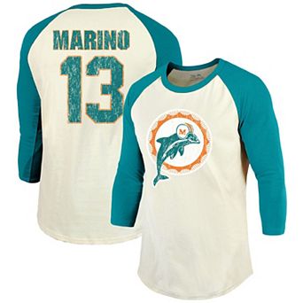Dan Marino Miami Dolphins Majestic Threads Vintage Inspired Player Name & Number 3/4-Sleeve Raglan T-Shirt - Cream/Aqua
