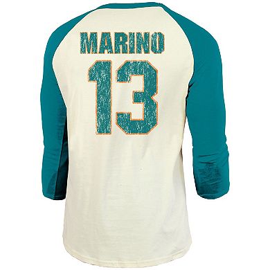 Dan Marino Miami Dolphins Majestic Threads Vintage Inspired Player Name & Number 3/4-Sleeve Raglan T-Shirt - Cream/Aqua