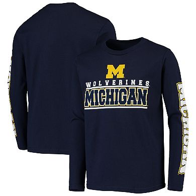 Youth Navy Michigan Wolverines Transition Two-Hit Long Sleeve T-Shirt