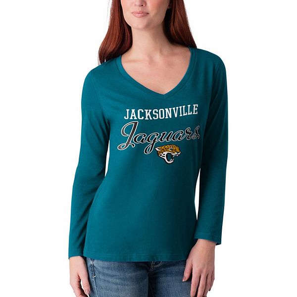 Women's G-III 4Her by Carl Banks Teal Jacksonville Jaguars Post Season Long  Sleeve V-Neck T-Shirt