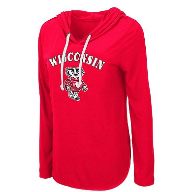 Women's Colosseum Red Wisconsin Badgers My Lover Lightweight Hooded Long Sleeve T-Shirt