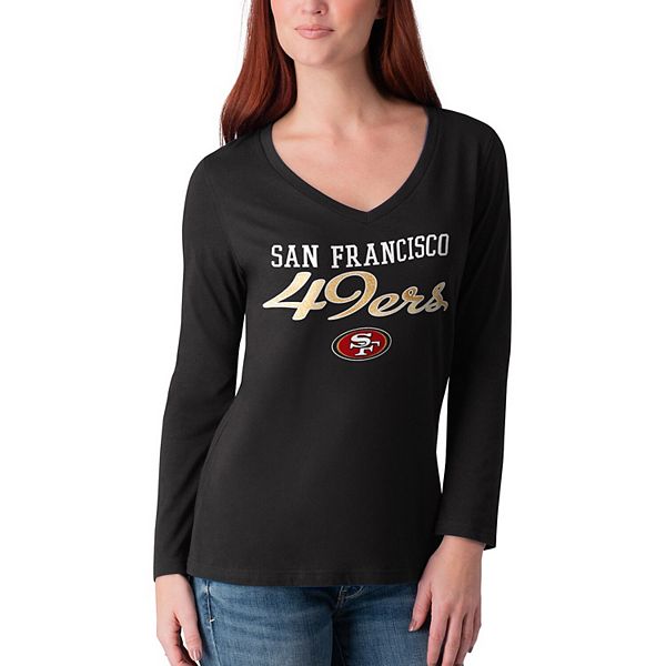 Women's G-III 4Her by Carl Banks Black San Francisco 49ers Post Season Long  Sleeve V-Neck T-Shirt