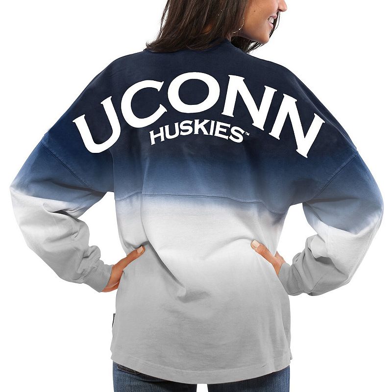 Womens Navy UConn Huskies Ombre Long Sleeve Dip-Dyed Spirit Jersey, Size: 