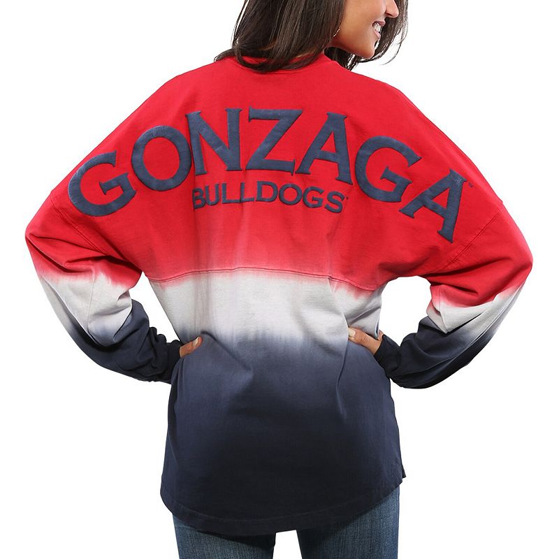 Womens Red Gonzaga Bulldogs Ombre Long Sleeve Dip-Dyed Spirit Jersey, Size