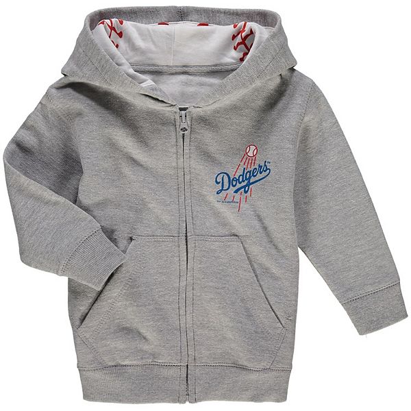 Soft As A Grape Boys and Girls Toddler Heathered Gray Los Angeles Dodgers  Baseball Print Full-Zip Hoodie