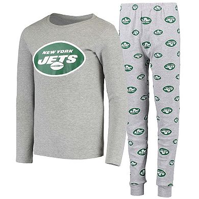Youth Heathered Gray New York Jets Long Sleeve T-Shirt & Pants Sleep Set
