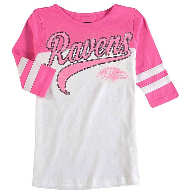 Girls Youth 5th & Ocean by New Era White/Pink Baltimore Ravens Jersey Slub  3/4