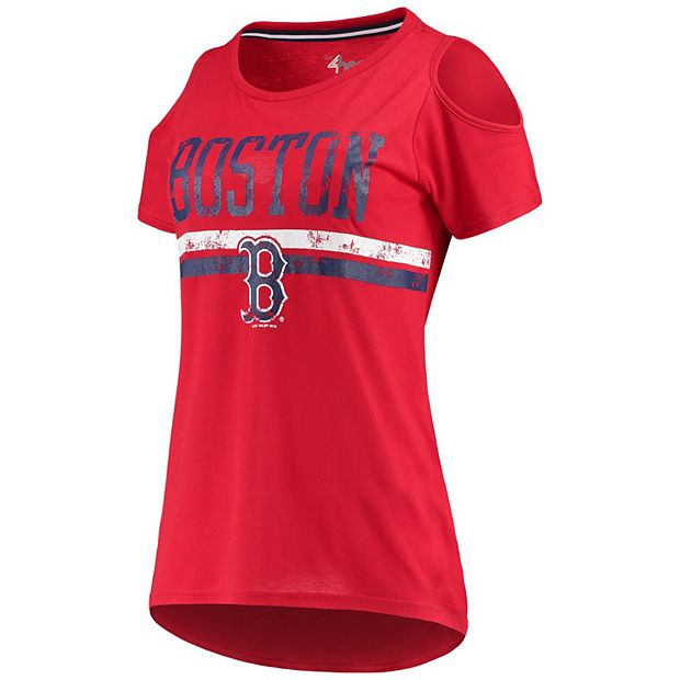 G-III Sports Boston Red Sox MLB Women's Clear The Base Cold Shoulder  Scoopneck T-Shirt - Red