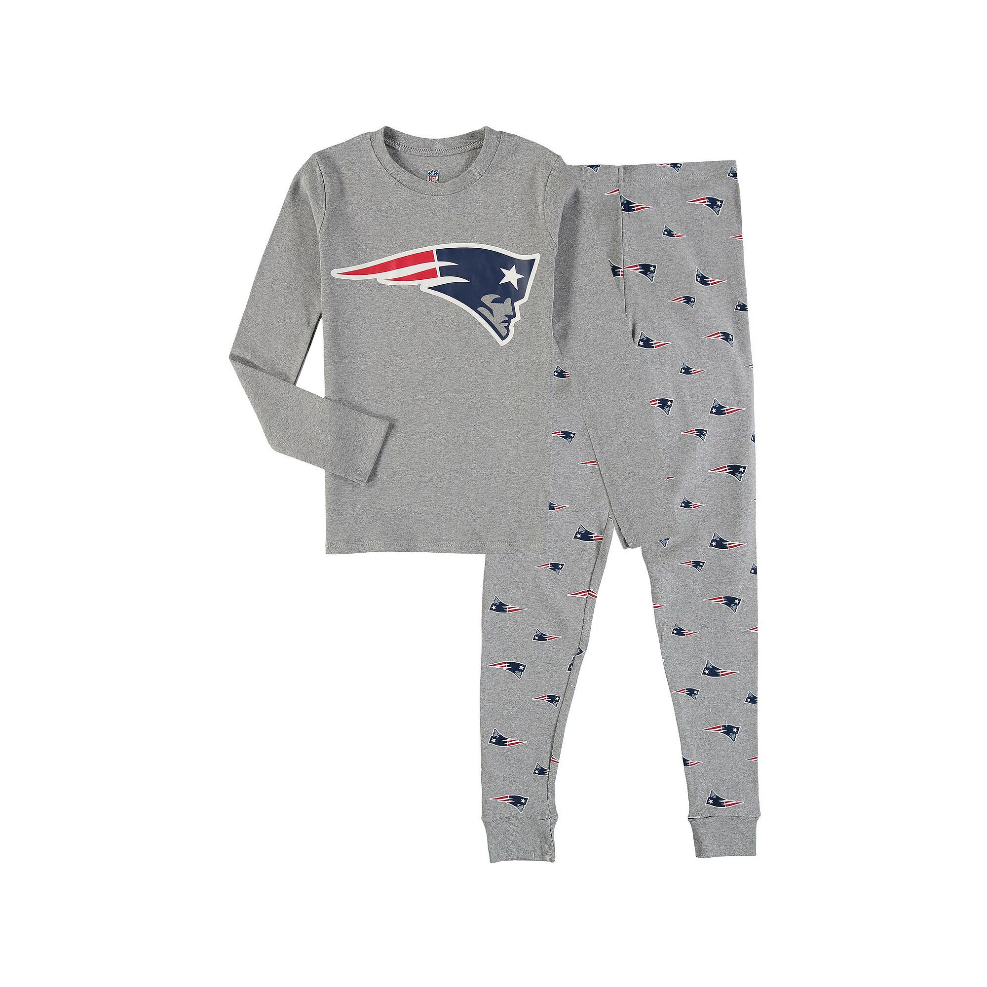 Youth Heathered Gray New England Patriots Long Sleeve T-Shirt & Pants Sleep