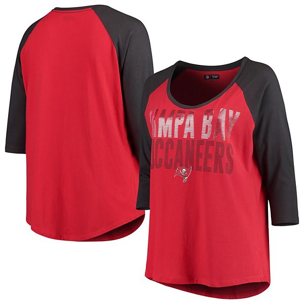 Women's New Era Red/Pewter Tampa Bay Buccaneers Plus Size Shine 3/4-Sleeve  Raglan T-Shirt