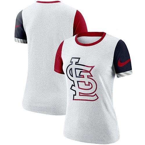 Women&#39;s Nike Heathered White St. Louis Cardinals Slub Two-Tone Logo Performance Crew Neck T-Shirt