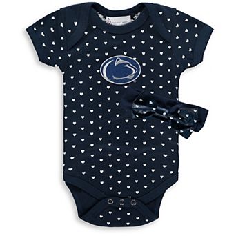 Girls Newborn & Infant Navy Penn State Nittany Lions Hearts Bodysuit and Headband Set