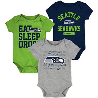 Newborn & Infant Navy/Neon Green Seattle Seahawks Eat, Sleep, Drool Football Three-Piece Bodysuit Set