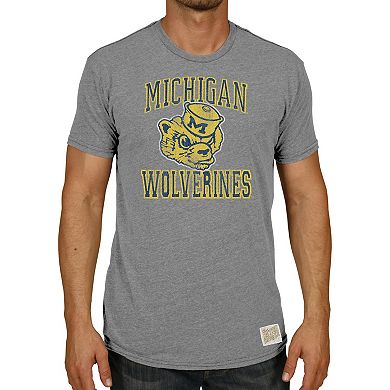 Men's Original Retro Brand Heather Gray Michigan Wolverines Vintage Wolverbear Tri-Blend T-Shirt