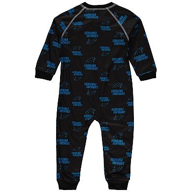 Toddler Black Carolina Panthers Piped Raglan Full-Zip Jumper