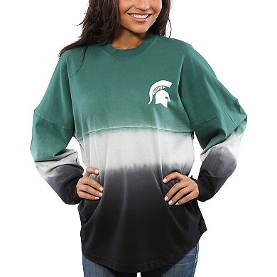 Women's Green Michigan State Spartans Ombre Long Sleeve Dip-Dyed Spirit Jersey