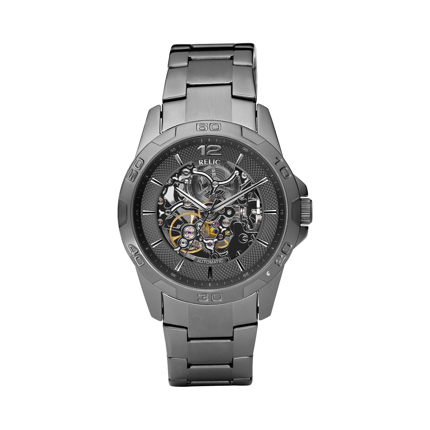 relic men's stainless steel automatic skeleton watch