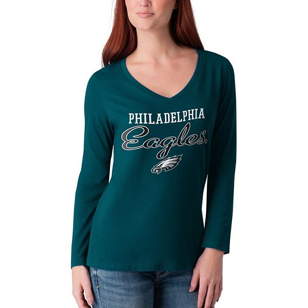 Women's G-III 4Her by Carl Banks Midnight Green Philadelphia Eagles Post  Season Long Sleeve V-Neck T-Shirt
