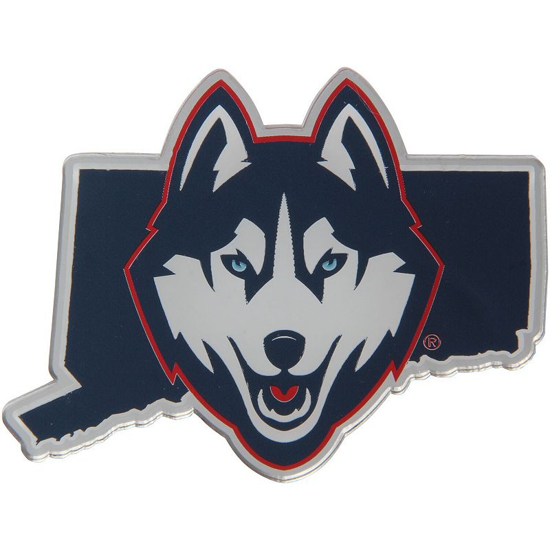 UConn Huskies State Shape Acrylic Metallic Auto Emblem, Multicolor
