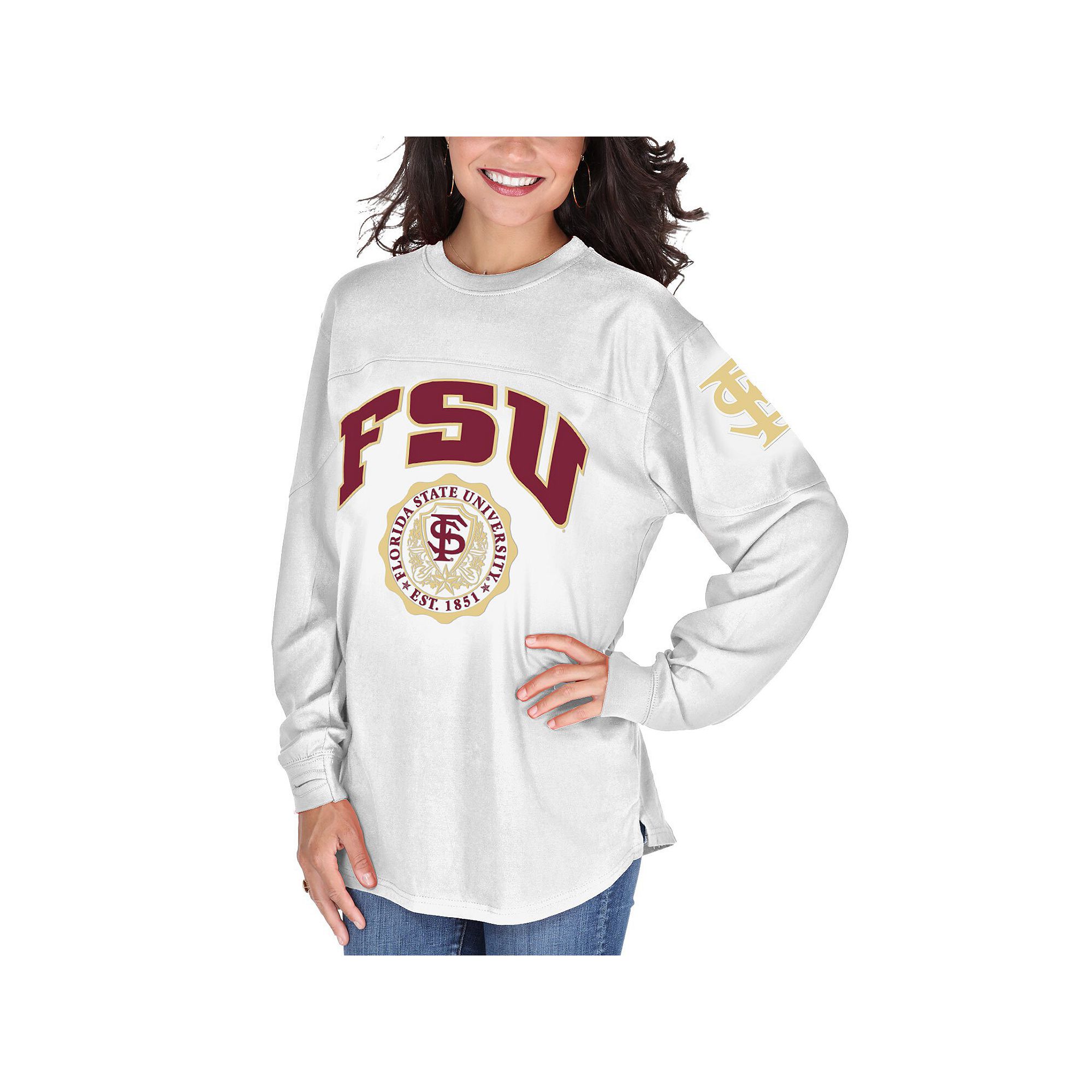 Womens White Florida State Seminoles Edith Long Sleeve T-Shirt, Size: Larg