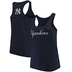 Women's Majestic Threads New York Yankees Cooperstown Collection Tie-Dye Boxy Cropped Tri-Blend T-Shirt in Light Blue