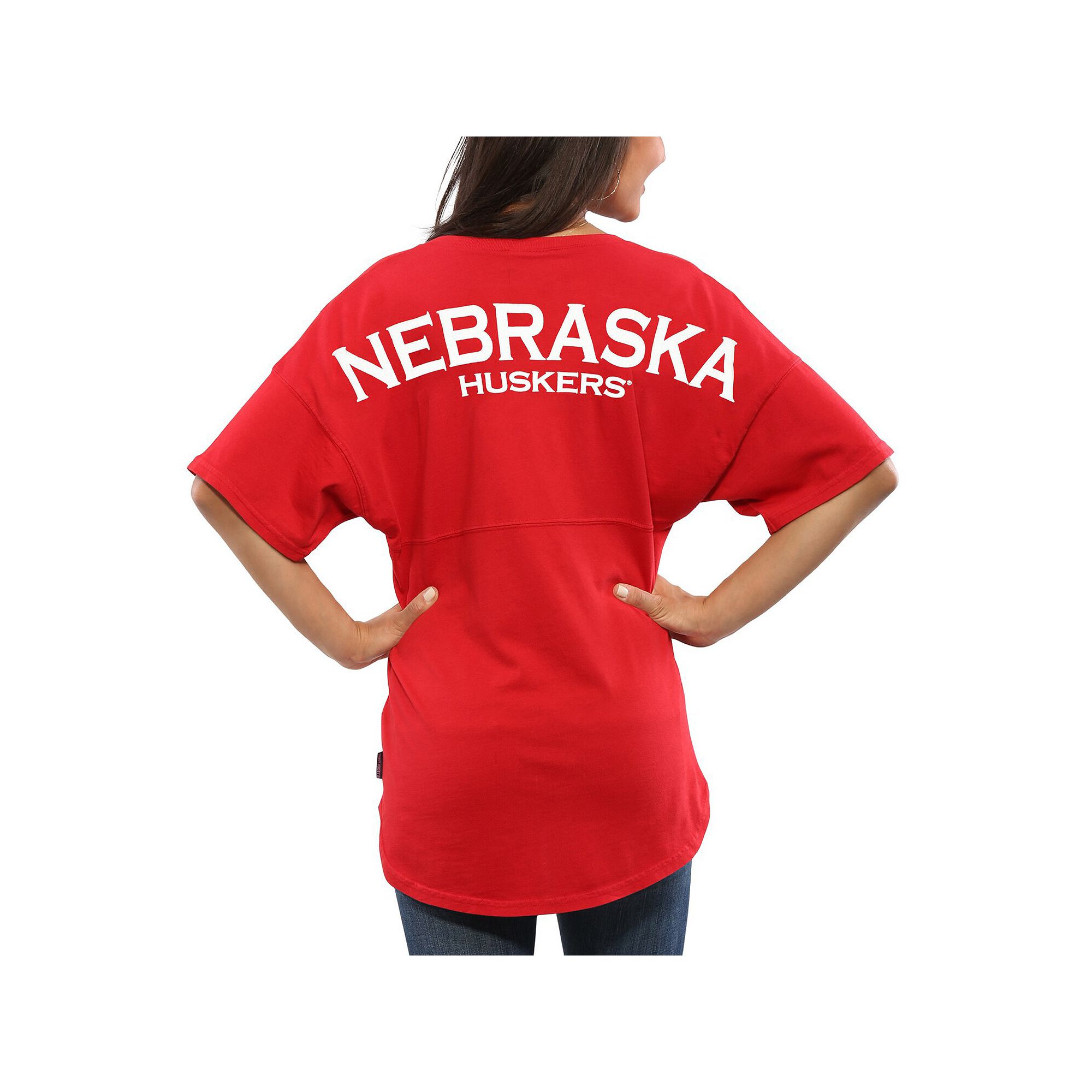 Womens Scarlet Nebraska Huskers Spirit Jersey Oversized T-Shirt, Size: XS,