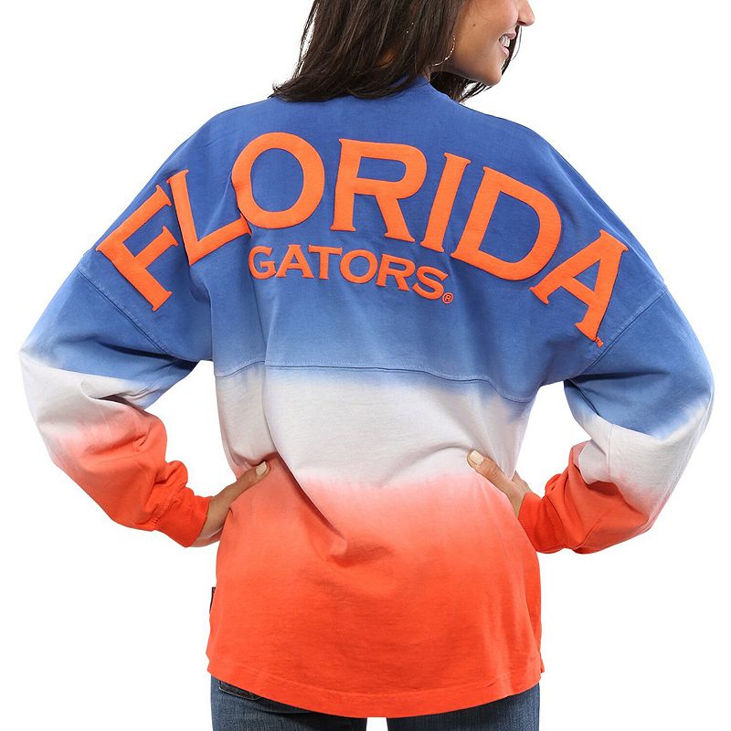 Womens Royal Florida Gators Ombre Long Sleeve Dip-Dyed Spirit Jersey, Size