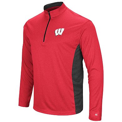 Men's Colosseum Heathered Red/Black Wisconsin Badgers Audible Windshirt Quarter-Zip Pullover Jacket