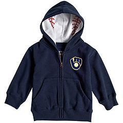 MLB Milwaukee Brewers Boys' Long Sleeve Twofer Poly Hooded Sweatshirt - L