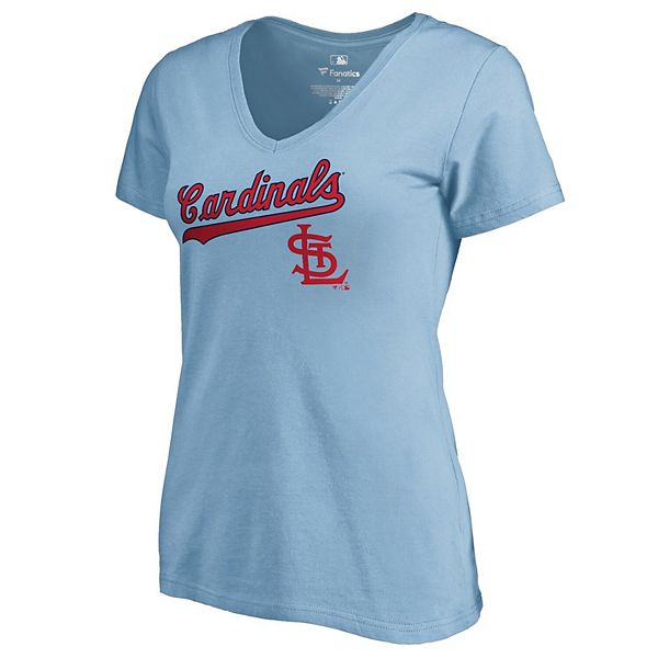Women's Fanatics Branded Light Blue St. Louis Cardinals Vintage Cooperstown  Collection Wahconah Tri-Blend V-Neck T-Shirt