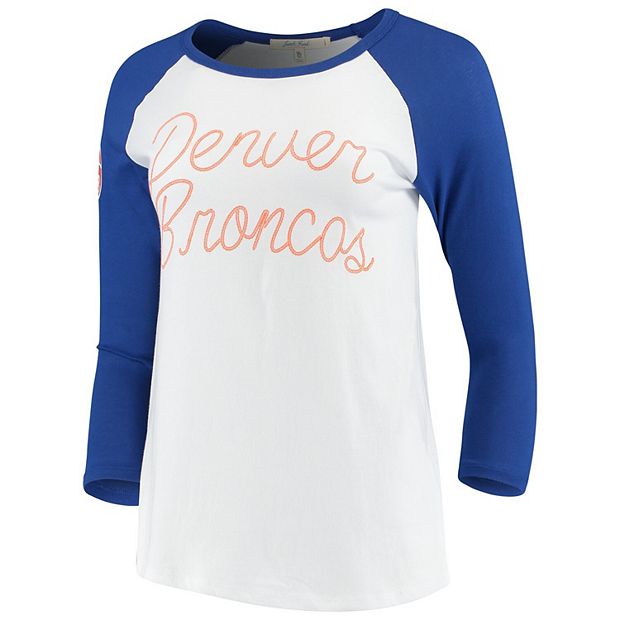 Women's Junk Food White/Royal Denver Broncos Retro Script Raglan 3/4-Sleeve  T-Shirt