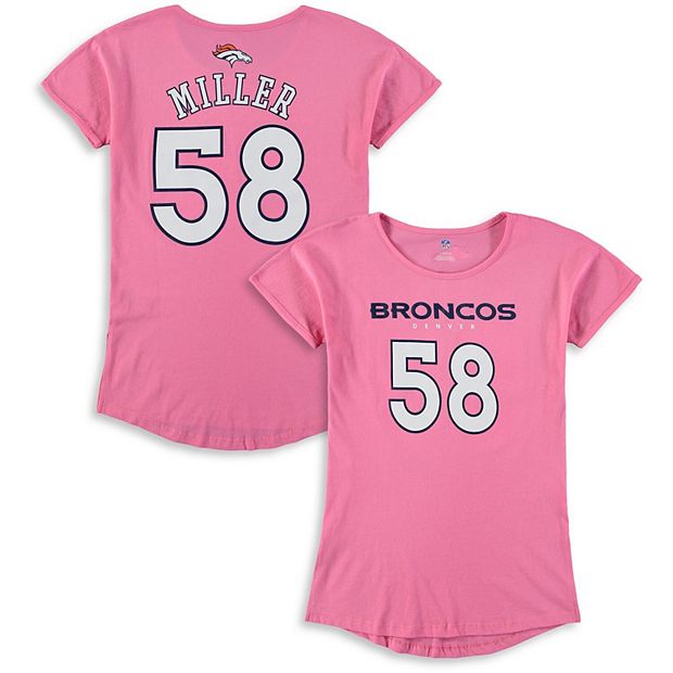 Girls Youth Von Miller Pink Denver Broncos Dolman Mainliner Name & Number  T-Shirt