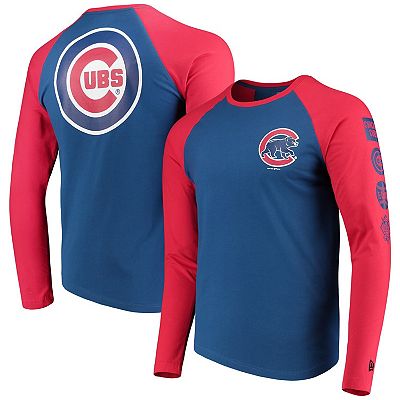 Men s New Era Royal Red Chicago Cubs Raglan Long Sleeve T Shirt