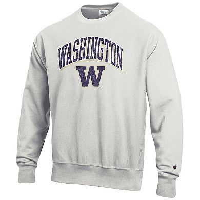 Men's Champion Gray Washington Huskies Arch Over Logo Reverse Weave Pullover Sweatshirt