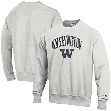 Men's Champion Gray Washington Huskies Arch Over Logo Reverse Weave Pullover Sweatshirt