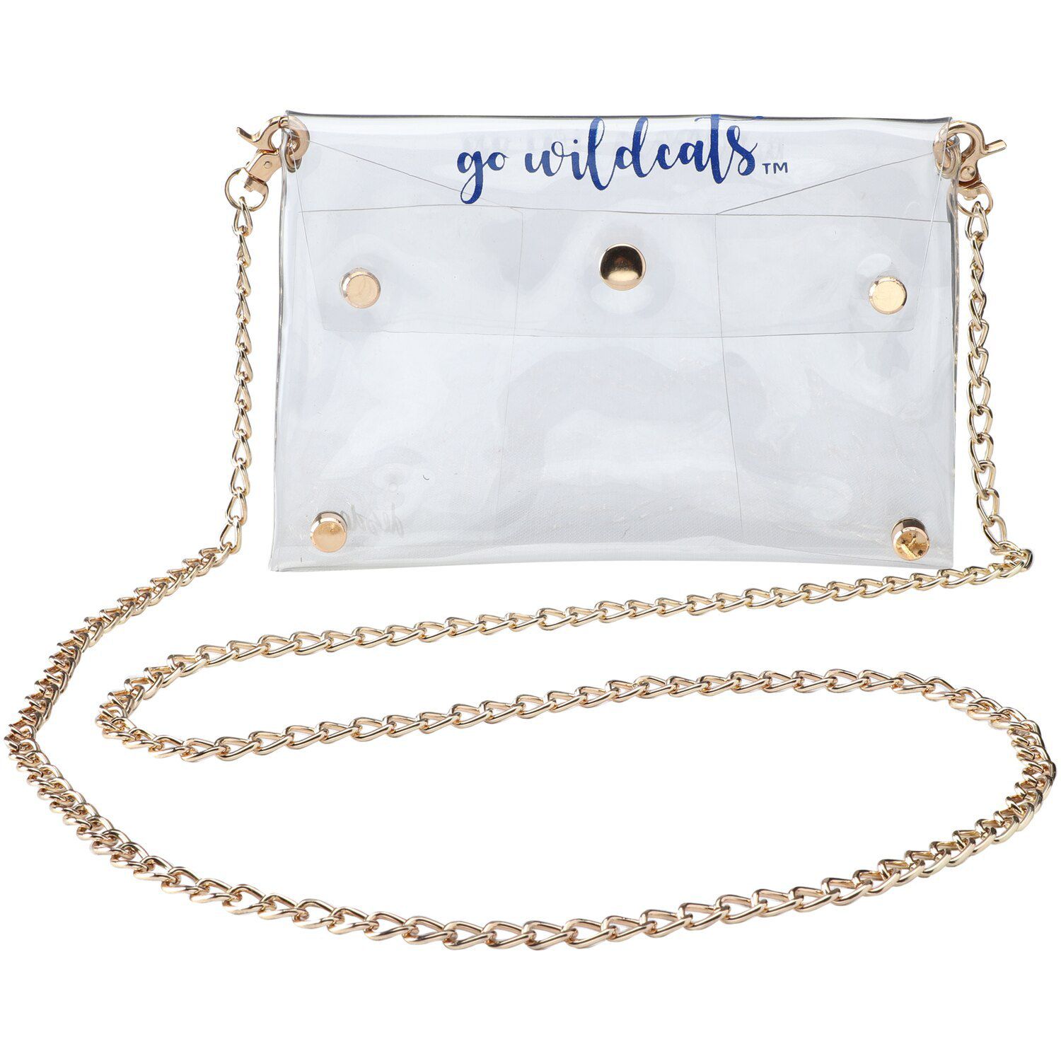 clear crossbody bag with gold chain