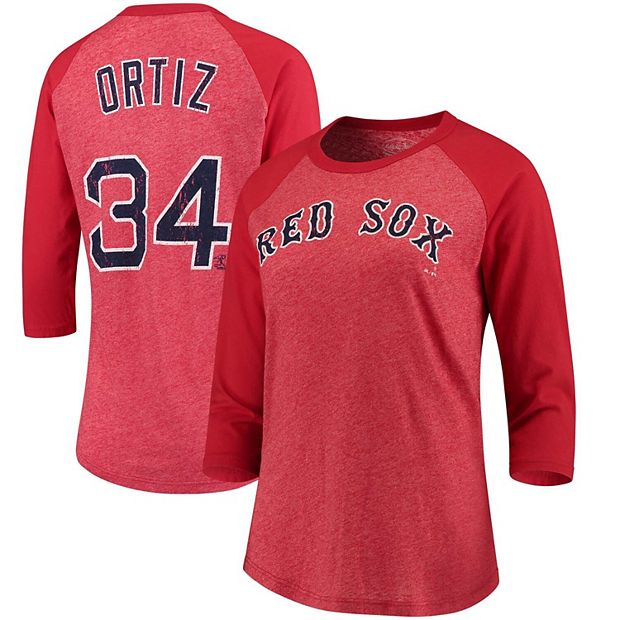 Women's Majestic Threads David Ortiz Red Boston Red Sox Retirement  3/4-Sleeve Tri-Blend T