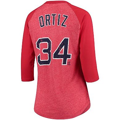 Women's Majestic Threads David Ortiz Red Boston Red Sox Name & Number Tri-Blend Three-Quarter Length Raglan T-Shirt