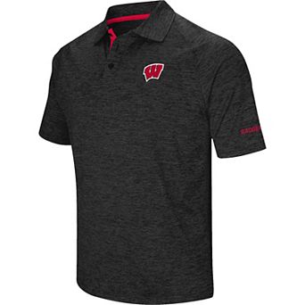 Men's Colosseum Black Wisconsin Badgers Down Swing Polo