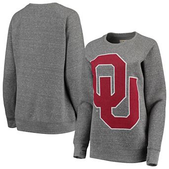 Women's Pressbox Heathered Gray Oklahoma Sooners Big Team Logo Knobi Fleece Tri-Blend Crew Neck Sweatshirt