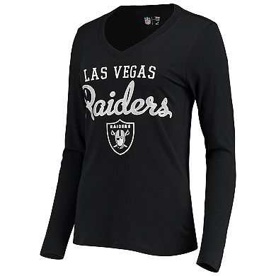 Women's G-III 4Her by Carl Banks Black Las Vegas Raiders Post Season Long Sleeve V-Neck T-Shirt