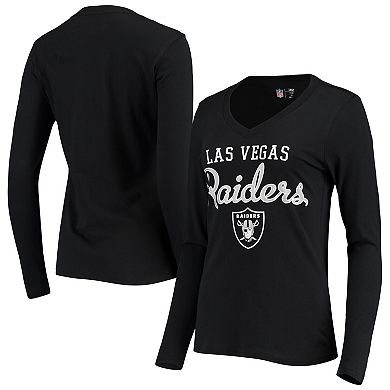 Women's G-III 4Her by Carl Banks Black Las Vegas Raiders Post Season Long Sleeve V-Neck T-Shirt