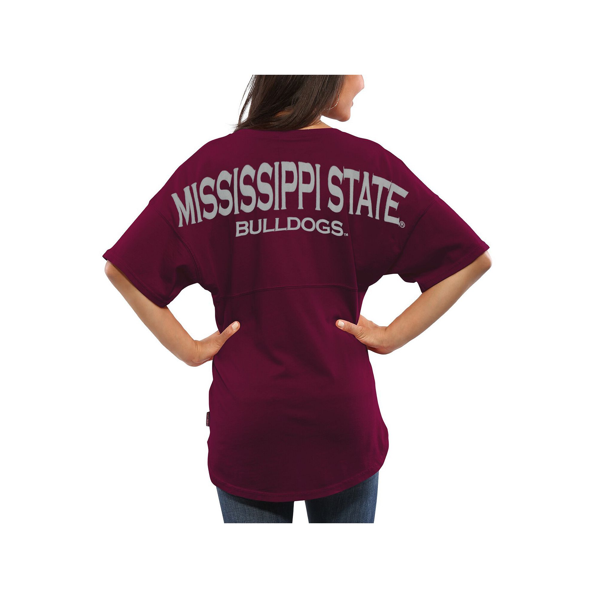 Womens Maroon Mississippi State Bulldogs Spirit Jersey Oversized T-Shirt, 