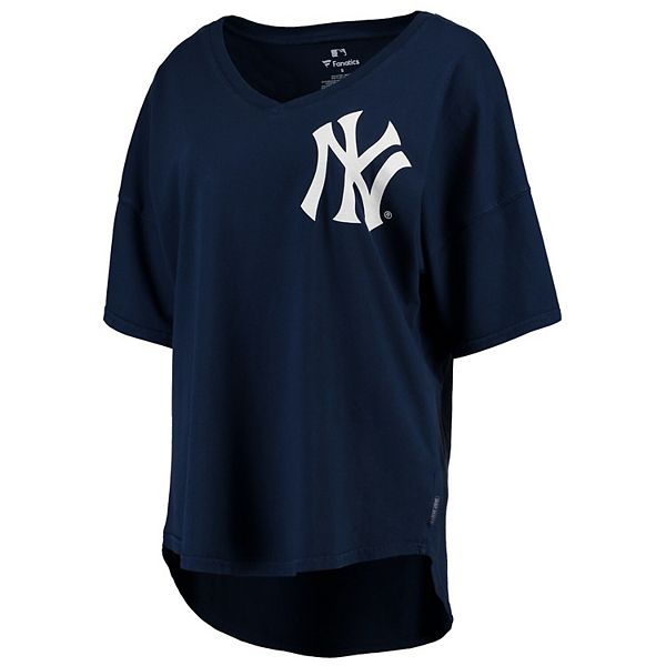 Women's Navy New York Yankees Oversized Spirit Jersey V-Neck T-Shirt
