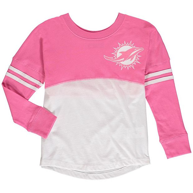 Girls Youth 5th & Ocean by New Era White/Pink Miami Dolphins Varsity Crew  Long Sleeve