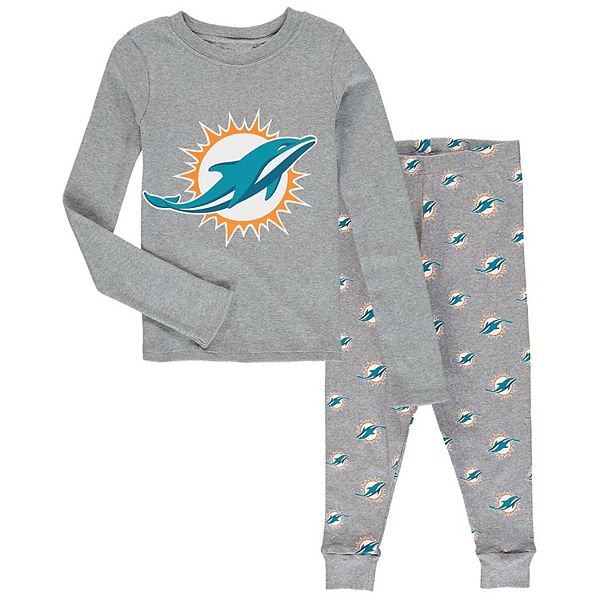 Youth Heathered Gray Miami Dolphins Long Sleeve T-Shirt & Pants Sleep Set
